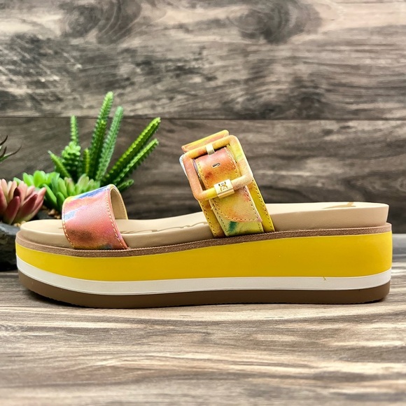 NIB Sam Edelman Agustine Platform Slide Sandal Lemon Zest Multi Leather 7.5M - Picture 6 of 12